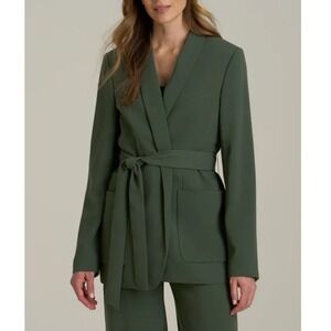 American Tall Women's Green Crepe Wrap Belted Shawl Collar Blazer Size LT NWT